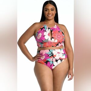 NWT La Blanca High Neck Florak Midkini Bikini Size 20W